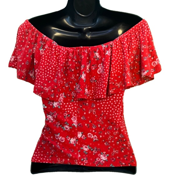 Rue21 Red Off the Shoulders Floral Print Top (M) - Picture 2 of 3